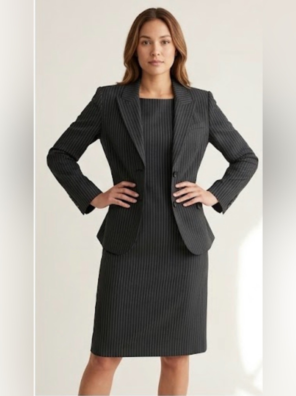 Nygård Collection Pinstripe Blazer - Size 6 - Professional Office Wear Black